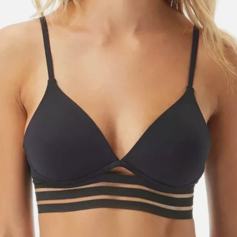 Vince Camuto Black Coast Lines Mesh Elastic Bikini Top